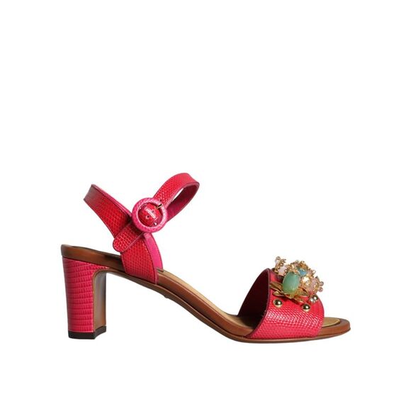 Dolce & Gabbana Fuchsia Leather Embellished Keira Sandals Women's Shoes